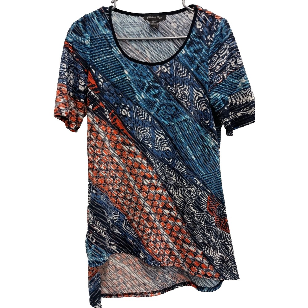 Michael Tyler Wearable Art Tunic Top Womens Size Small Paisley Abstract Burnout